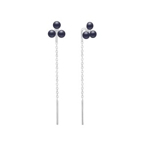 Cercei lungi din argint cu lănțișor perle naturale negre și cristal DiAmanti SK25491E_B-G (Argint 925‰ 0,8 g.)